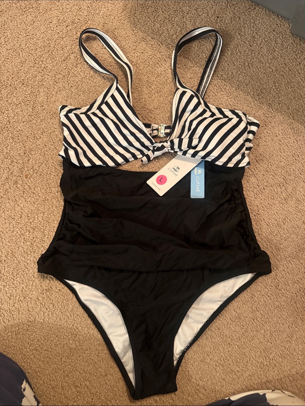 Cupshe Black & White Striped Top One-Piece Swimsuit for Kids